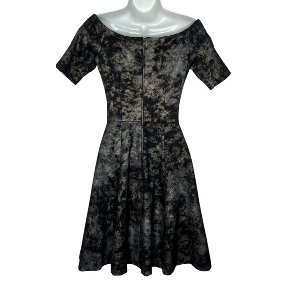 Hunter Bell Metallic Marble Mini Skater Dress Black Silver Gold XS - Picture 9 of 13